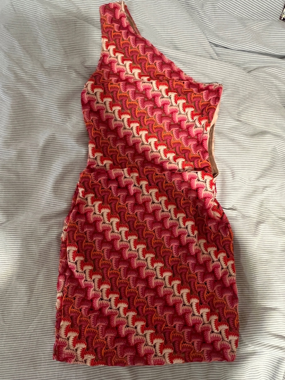 White Fox Boutique One-Shoulder Mini Dress in Pink Multi